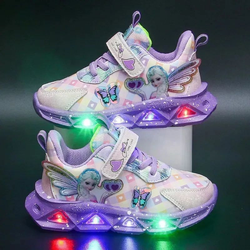 Pink Elsa Princess LED Lighting Sneakers for Baby Girls